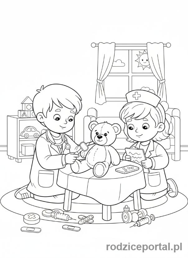 Kolorowanka Rozwój Dziecka - Dzieci-bawia-sie-w-doktora