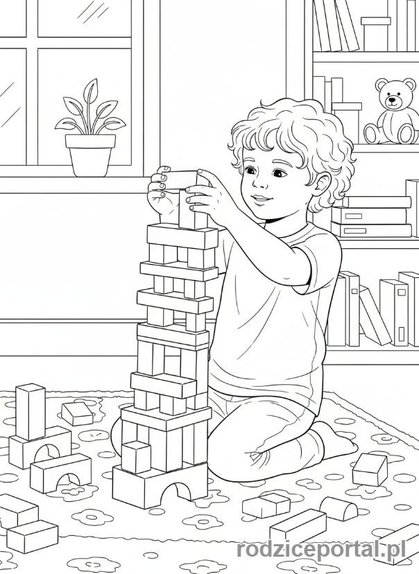Kolorowanka Rozwój Dziecka - Dziecko-buduje-klocki