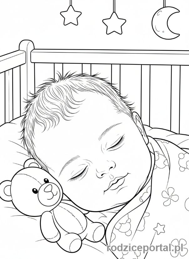 Kolorowanka Rozwój Dziecka - Noworodek-w-kolysce