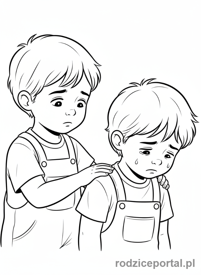 Kolorowanka Rozwój Emocjonalny - Dziecko pocieszające przyjaciela