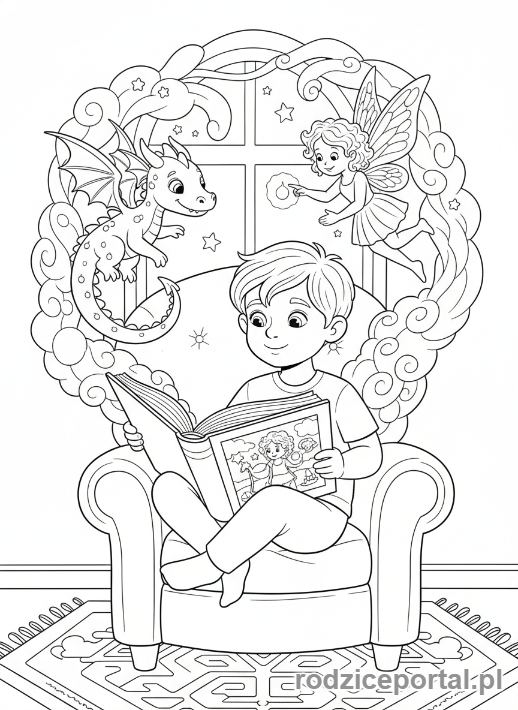 Kolorowanka Rozwój Kreatywny - Czytanie magicznej bajki