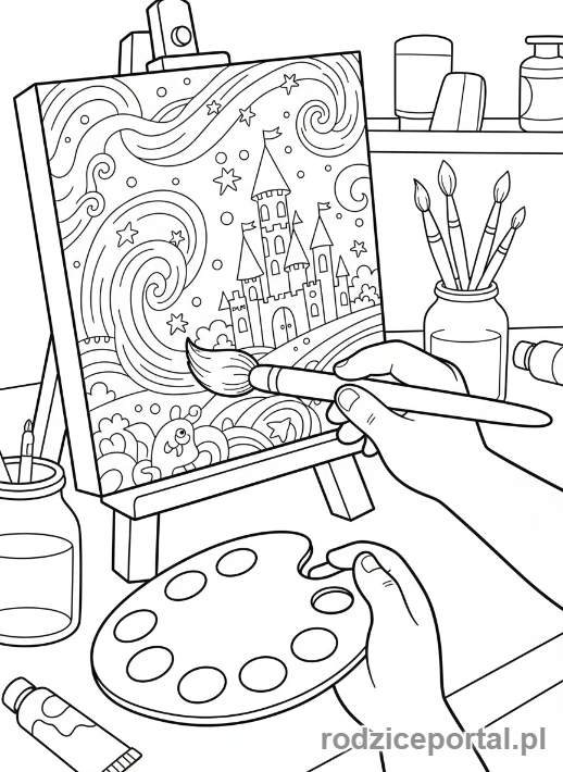 Kolorowanka Rozwój Kreatywny - Dziecko malujące obraz
