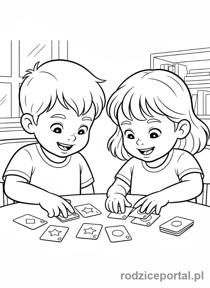 Kolorowanka Rozwój Poznawczy - Dzieci grające w memory