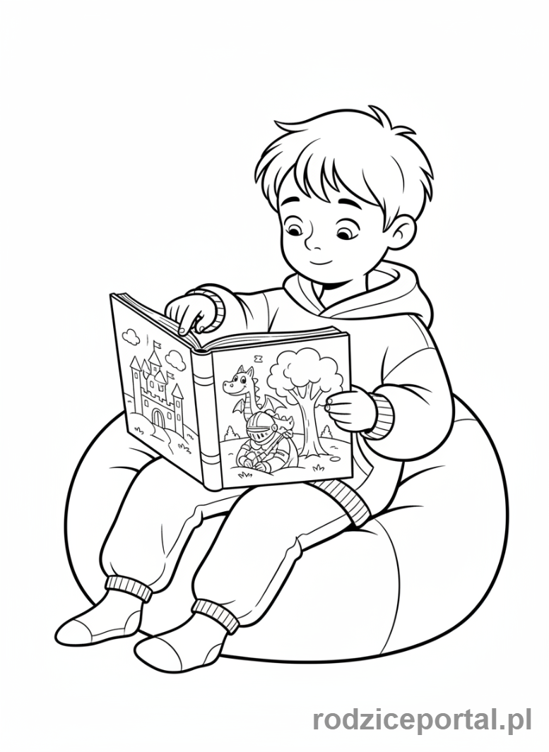 Kolorowanka Rozwój Poznawczy - Dziecko czytające książkę