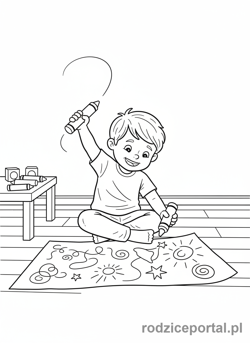 Kolorowanka Rozwój Poznawczy - Dziecko rysujące kredkami