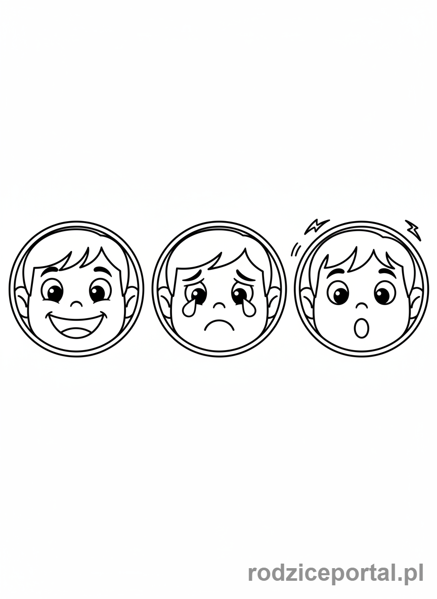 Kolorowanka Rozwój Społeczny - Dzieci pokazujące różne emocje