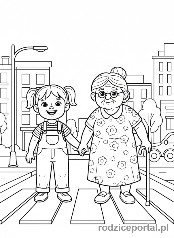 Kolorowanka Rozwój Społeczny - Dziecko pomagające starszej osobie