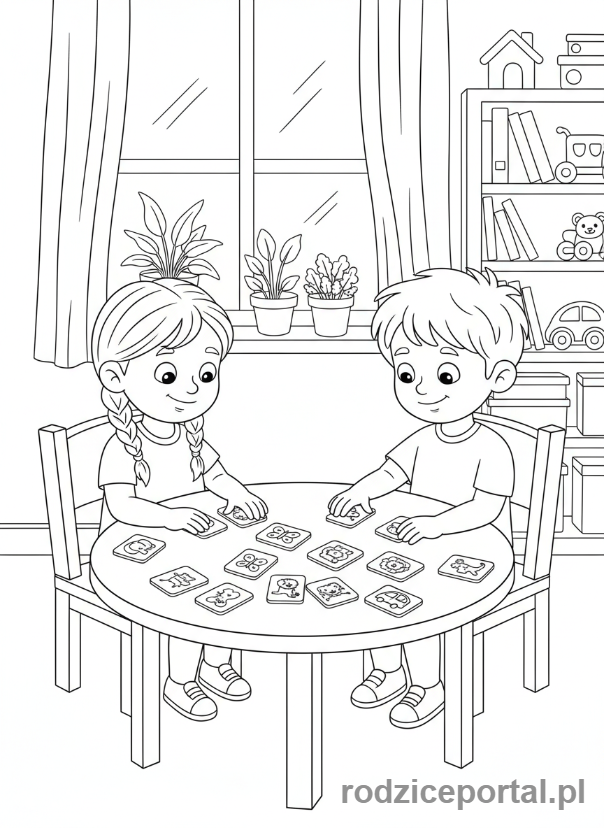 Kolorowanka Rozwój Umysłowy - Dzieci grające w memory