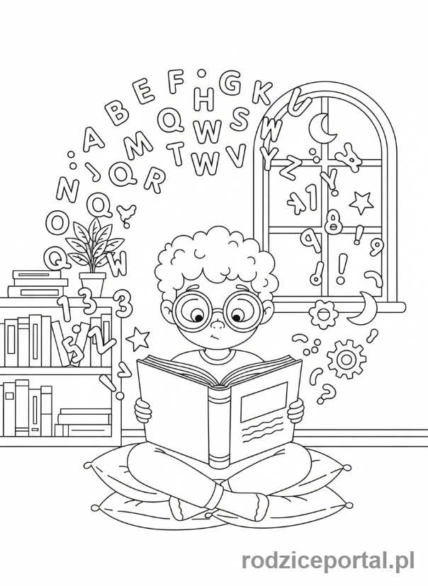 Kolorowanka Rozwój Umysłowy - Dziecko czytające książkę