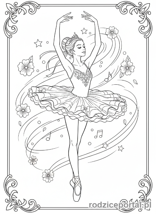 Kolorowanka Ruch - Baletnica wykonująca piruet, pełen wdzięku ruch.
