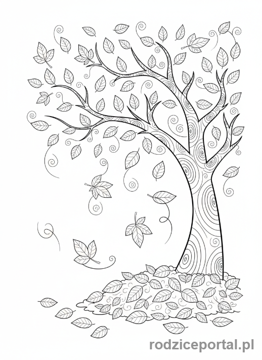 Kolorowanka Ruch - Jesienne liście spadające z drzewa, zbliżenie na ruch.