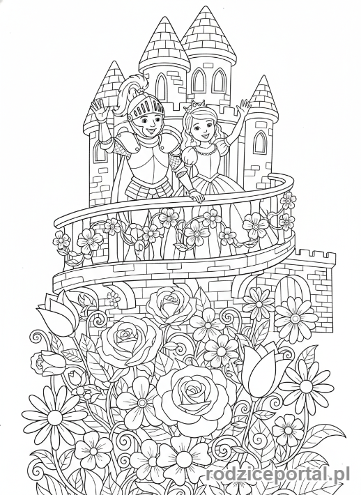 Kolorowanka Rycerze I Zamki - Księżniczka i rycerz