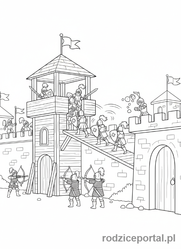 Kolorowanka Rycerze I Zamki - Oblężenie zamku