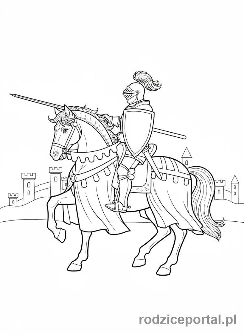 Kolorowanka Rycerze I Zamki - Rycerz na koniu