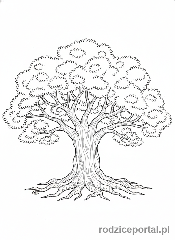 Kolorowanka Rysowanie Po Śladzie - Drzewo_dab