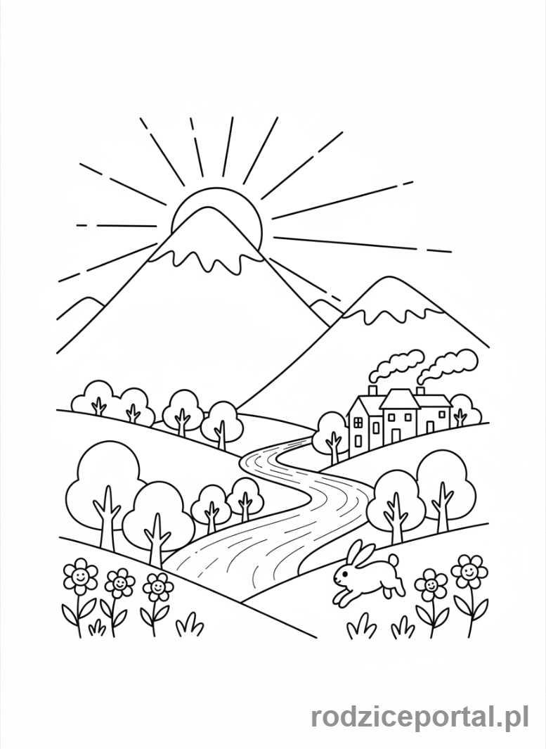 Kolorowanka Rysowanie Po Śladzie - Gory_wschod