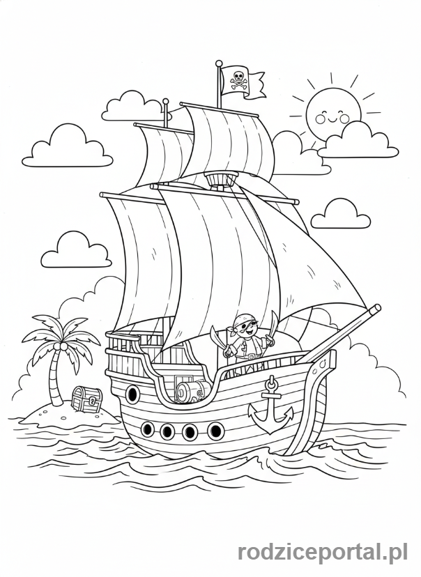 Kolorowanka Rysowanie Po Śladzie - Statek_piracki