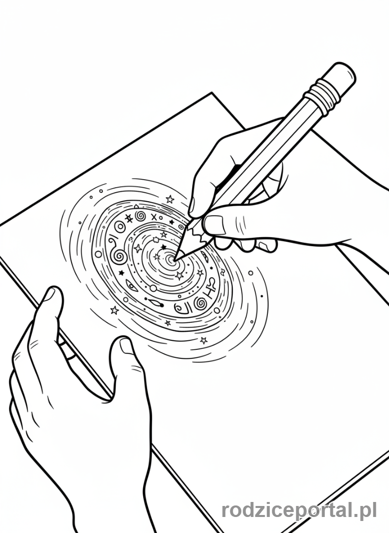 Kolorowanka Rysowanie Z Wyobraźni - Dłonie rysujące magiczny portal