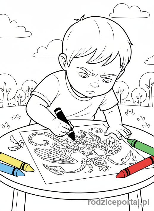 Kolorowanka Rysowanie Z Wyobraźni - Dziecko rysujące fantastyczne zwierzę