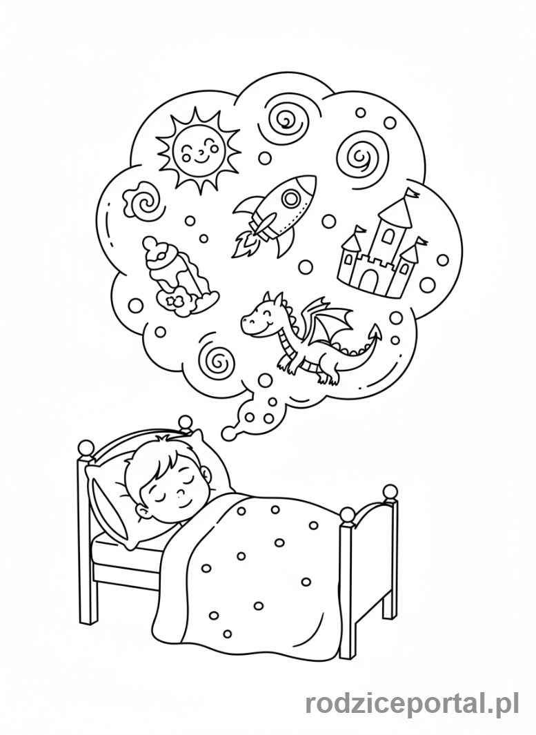 Kolorowanka Rysowanie Z Wyobraźni - Dziecko śniące o swoich rysunkach