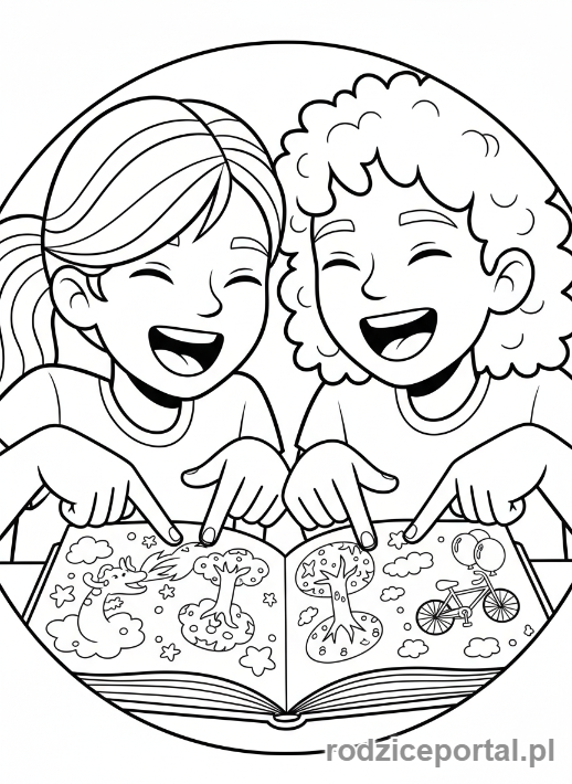 Kolorowanka Rysowanie Z Wyobraźni - Przyjaciele dzielący się rysunkami