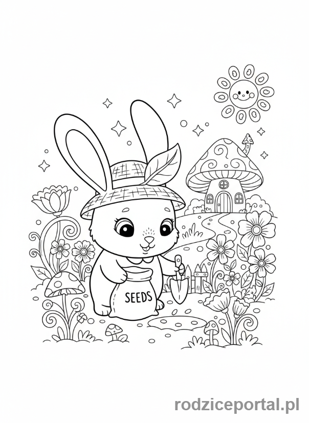 Kolorowanka Sadzenie Roślin - Krolik sadzi nasiona