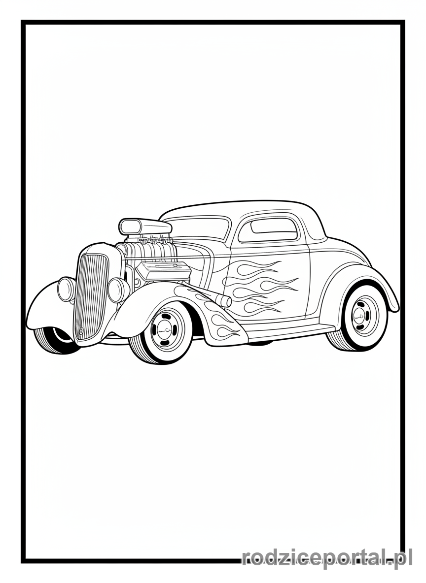Kolorowanka Samochody - Hot-rod z płomieniami