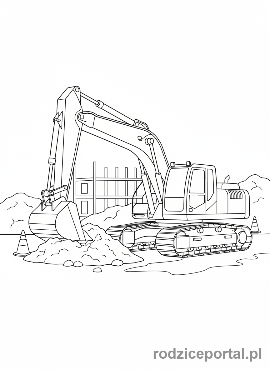 Kolorowanka Samochody - Koparka na placu budowy