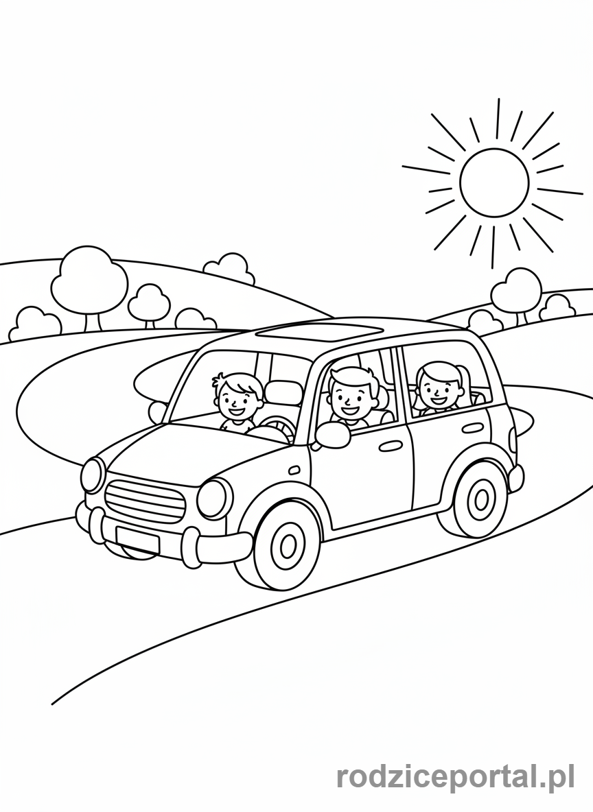 Kolorowanka Samochody - Rodzinny samochód na wycieczce
