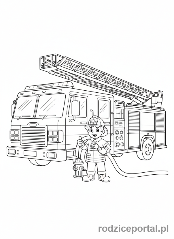Kolorowanka Samochody - Wóz strażacki z drabiną