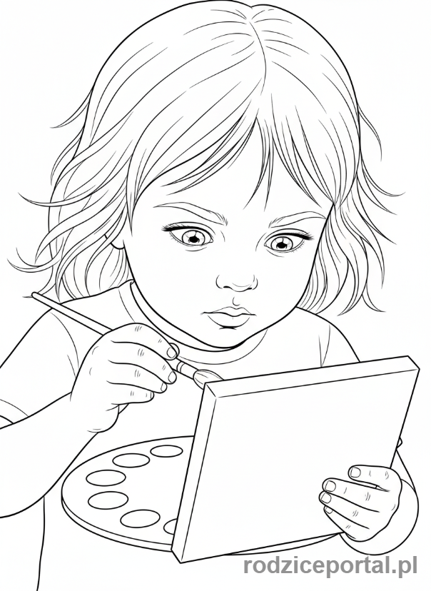 Kolorowanka Samodzielna Praca - Dziecko maluje obraz