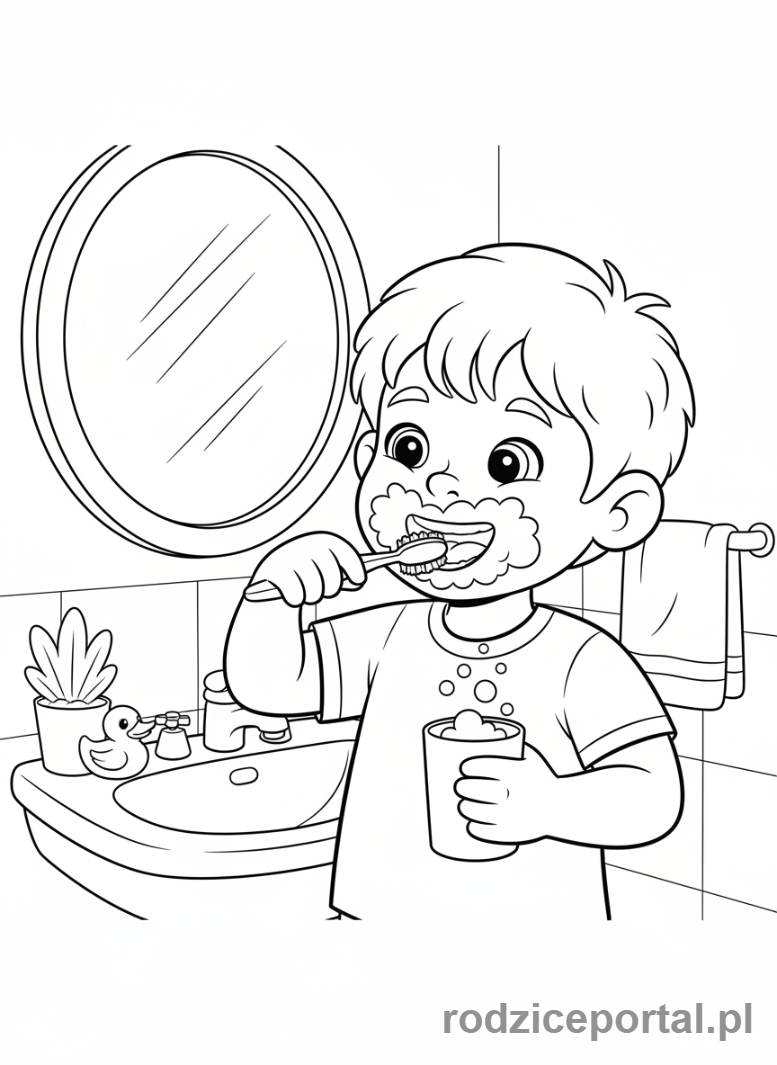 Kolorowanka Samodzielność - Dziecko myje zęby
