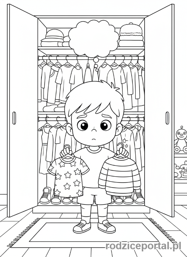 Kolorowanka Samodzielność - Dziecko wybiera ubranie