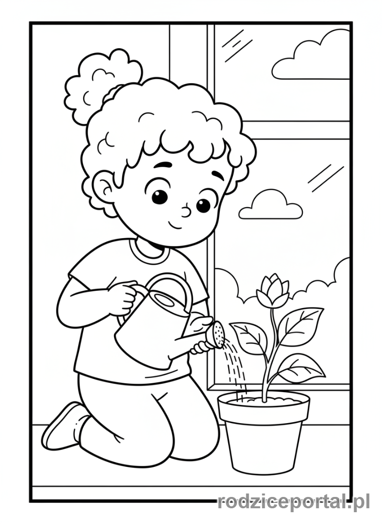 Kolorowanka Samokontrola - Dziecko czeka na wzrost roślinki