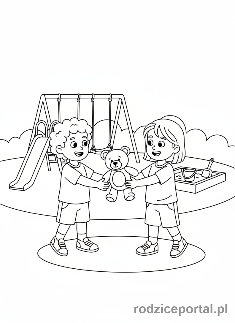 Kolorowanka Samokontrola - Dziecko dzieli się zabawką