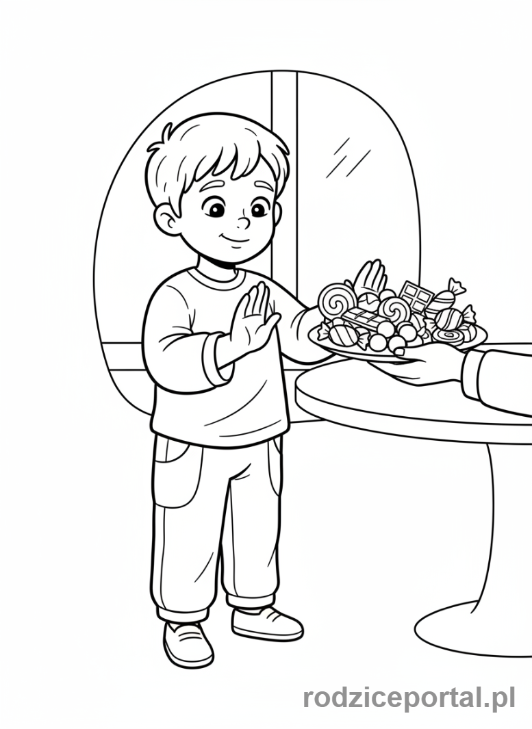 Kolorowanka Samokontrola - Dziecko odmawia słodyczy