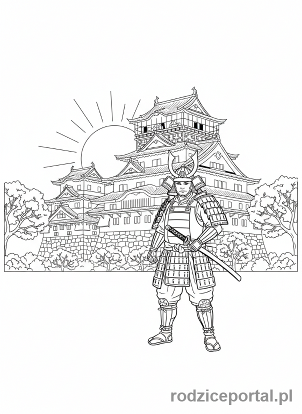 Kolorowanka Samuraje - Samuraj i zamek