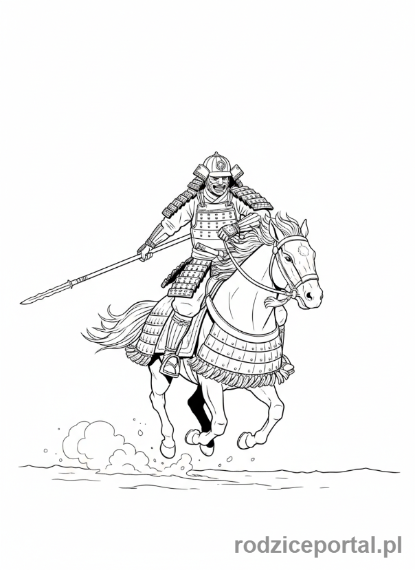 Kolorowanka Samuraje - Samuraj na koniu