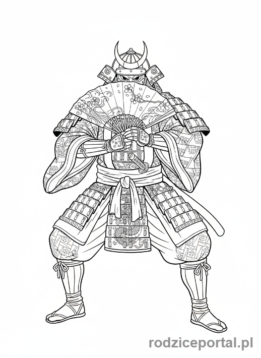 Kolorowanka Samuraje - Samuraj z wachlarzem