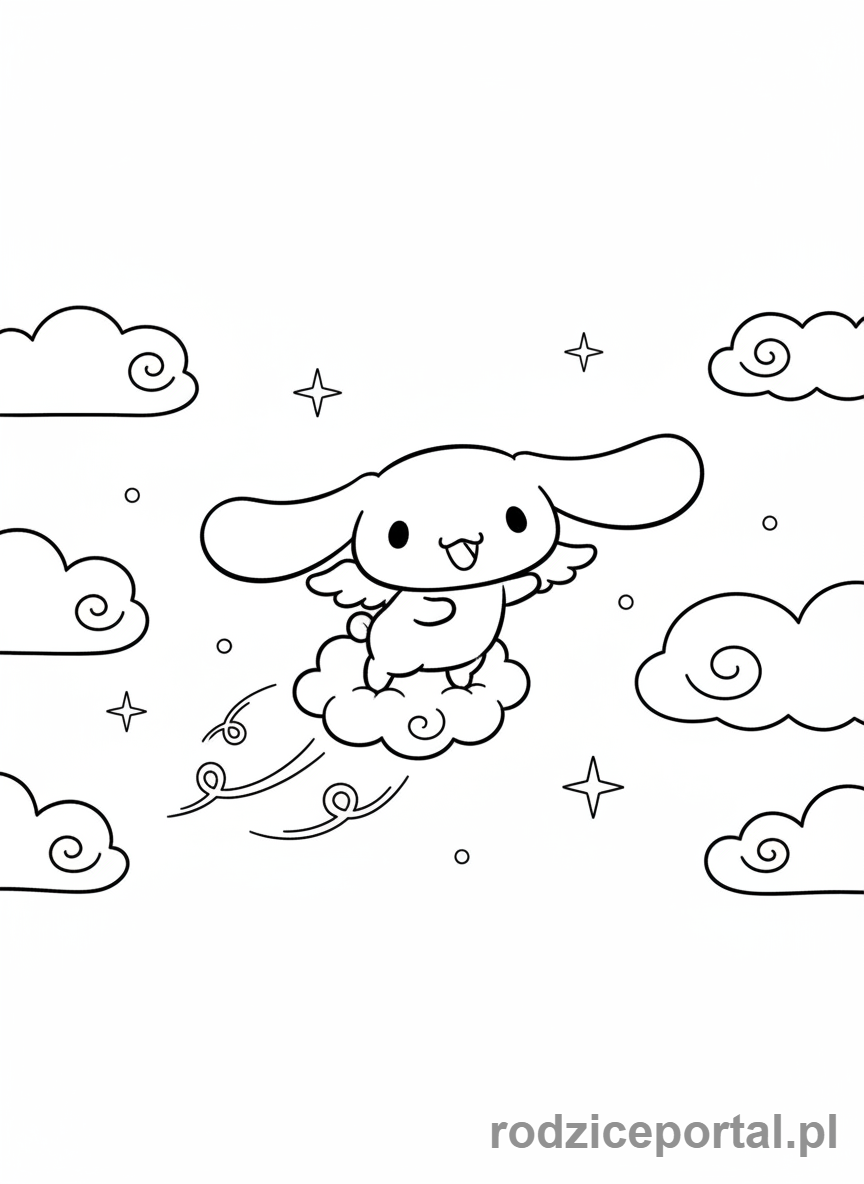 Kolorowanka Sanrio - Cinnamoroll latający na chmurce
