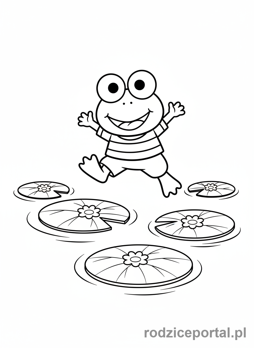 Kolorowanka Sanrio - Keroppi skaczący po liliach