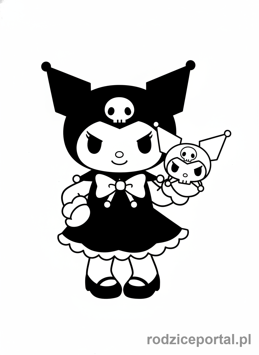 Kolorowanka Sanrio - Kuromi pozująca z czaszką