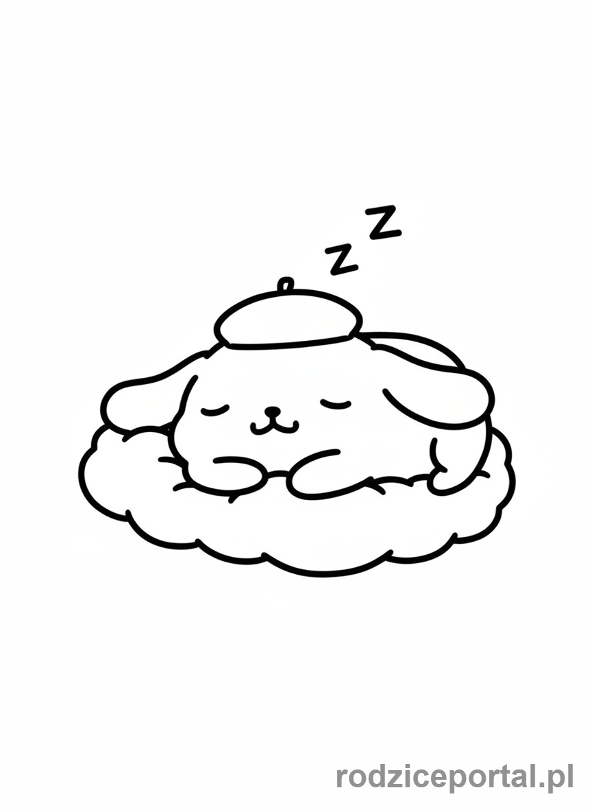 Kolorowanka Sanrio - Pompompurin śpiący w berecie