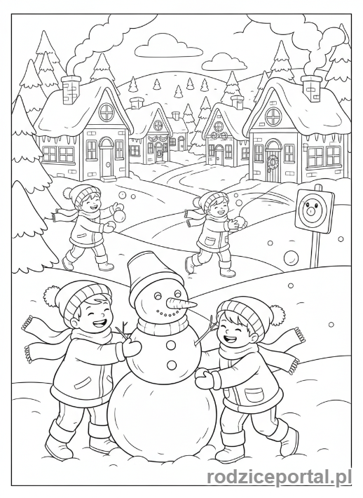 Kolorowanka Scenariusze - Dzieci bawiące się na śniegu