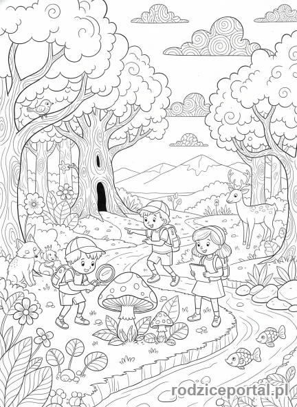 Kolorowanka Scenariusze - Dzieci na leśnej wyprawie