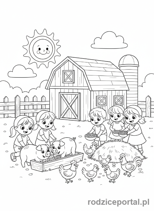 Kolorowanka Scenariusze - Dzieci pomagają na farmie