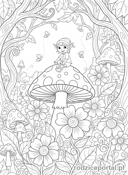 Kolorowanka Scenariusze - Elf w magicznym ogrodzie