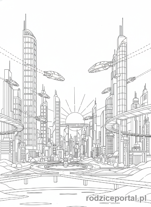 Kolorowanka Scenki - Futurystyczne miasto