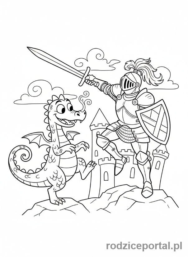 Kolorowanka Scenki - Rycerz i smok