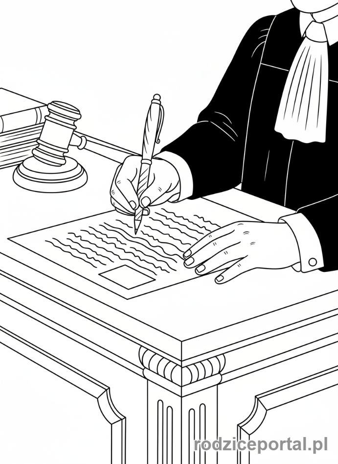 Kolorowanka Sędzia - Sędzia podpisujący dokument